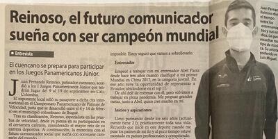 Reinoso, el futuro comunicador sueña con ser campeón mundial