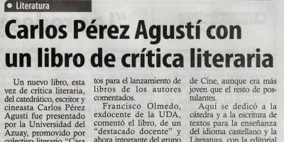 Carlos Pérez Agustí con un libro de crítica literaria