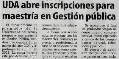 UDA abre inscripciones para maestría en Gestión pública